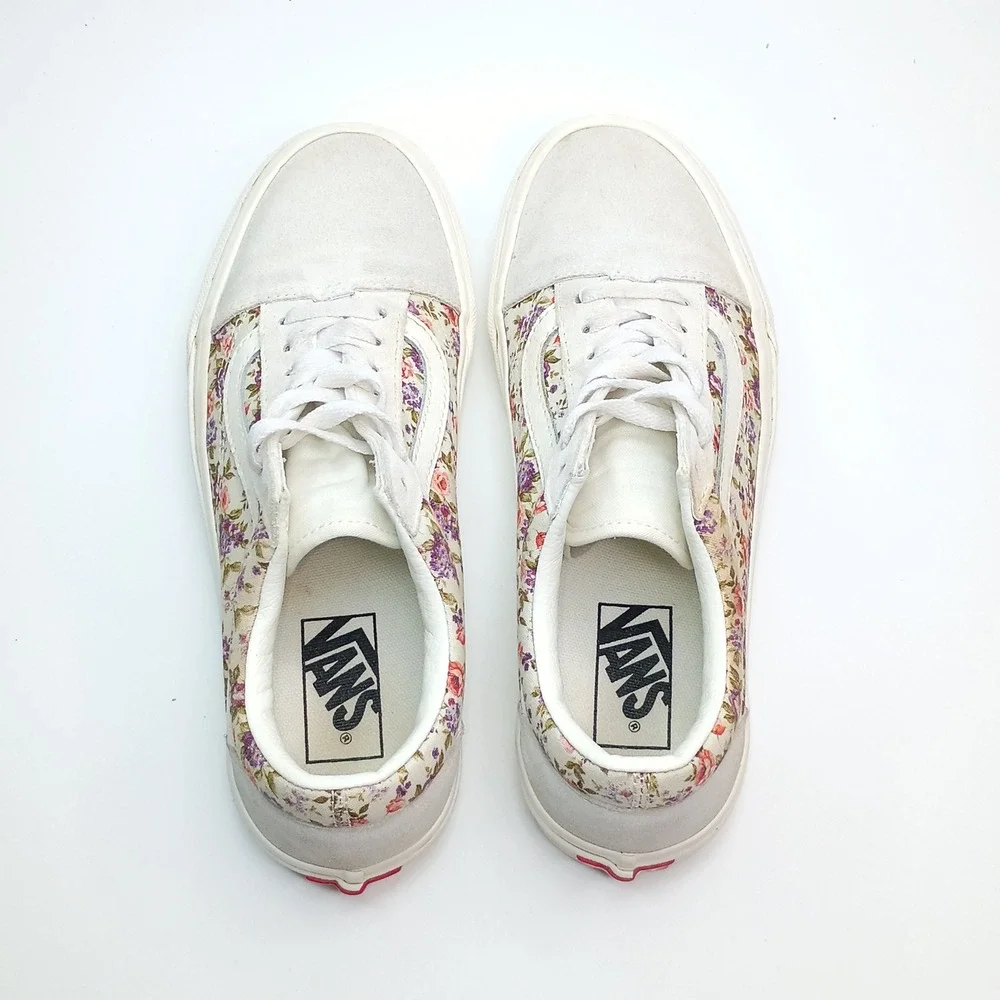 Vans Old Skool Floral Print Sneakers Cream‎ White Suede Womens 8 Mens 6.5 500714